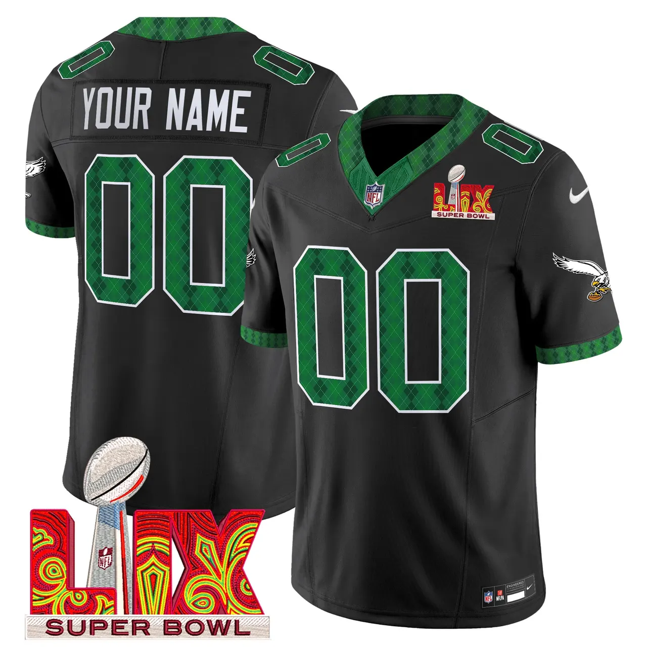 Philadelphia Eagles Nike St. Patrick's Day Super Bowl LIX Patch Vapor Custom Limited Stitched Jersey - White - Image 3