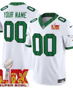 Philadelphia Eagles Nike St. Patrick's Day Super Bowl LIX Patch Vapor Custom Limited Stitched Jersey - White