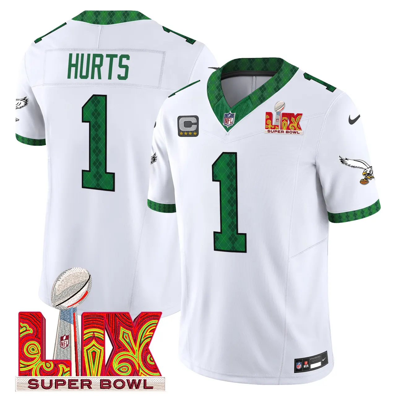 Saquon Barkley Philadelphia Eagles Nike St. Patrick's Day Super Bowl LIX Patch Vapor Limited Stitched Jersey - White - Image 2