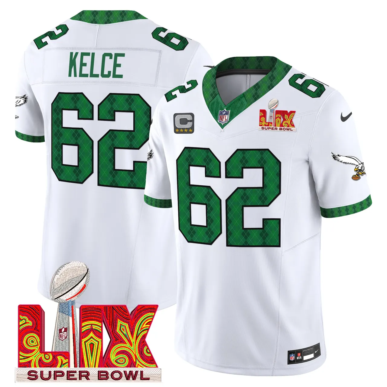Saquon Barkley Philadelphia Eagles Nike St. Patrick's Day Super Bowl LIX Patch Vapor Limited Stitched Jersey - White - Image 3