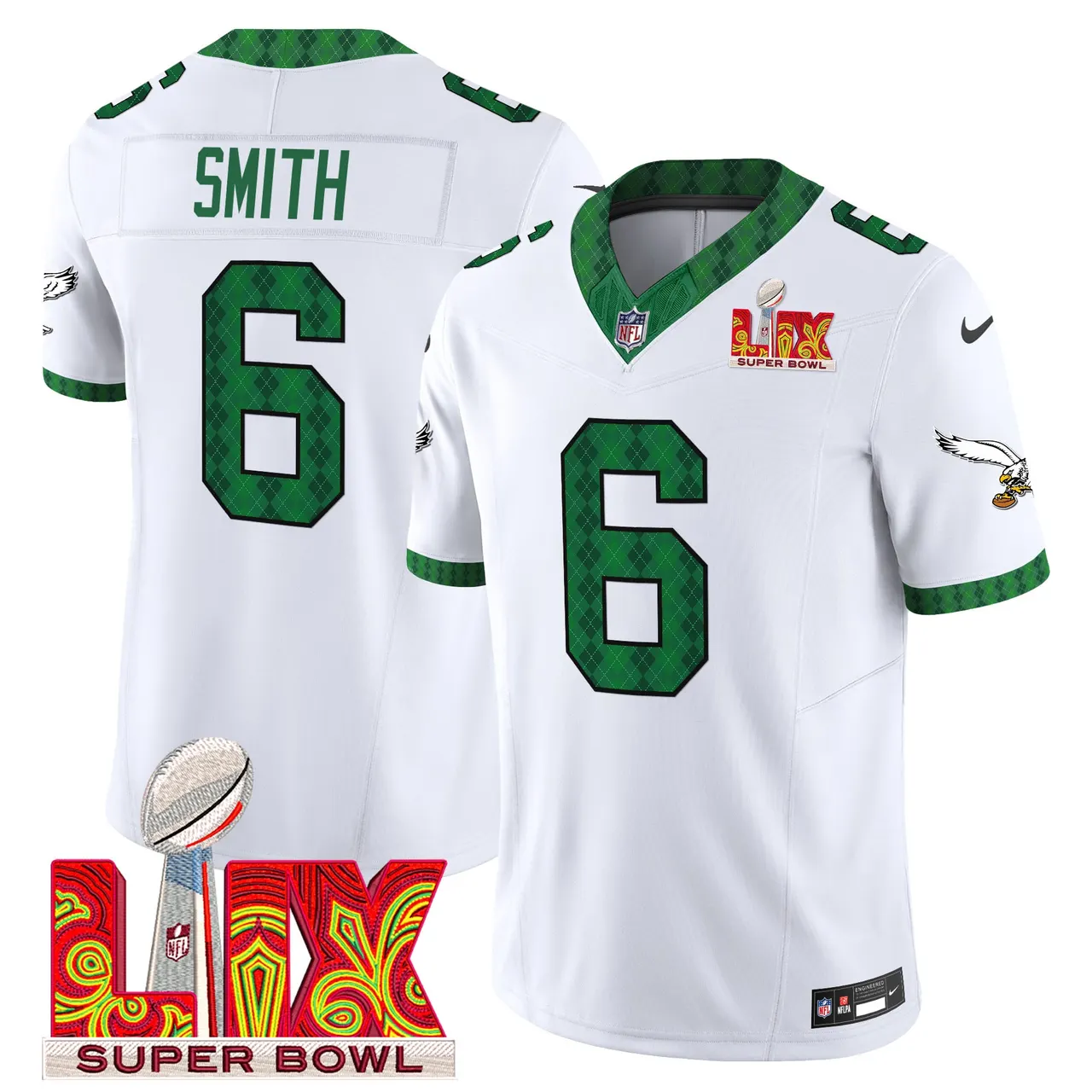 Saquon Barkley Philadelphia Eagles Nike St. Patrick's Day Super Bowl LIX Patch Vapor Limited Stitched Jersey - White - Image 4