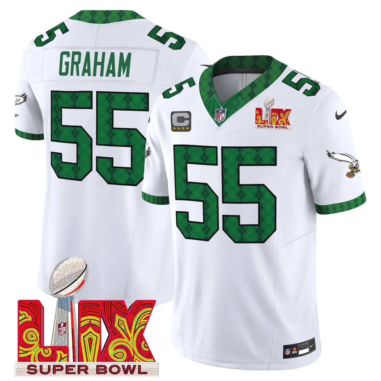 Saquon Barkley Philadelphia Eagles Nike St. Patrick's Day Super Bowl LIX Patch Vapor Limited Stitched Jersey - White - Image 6