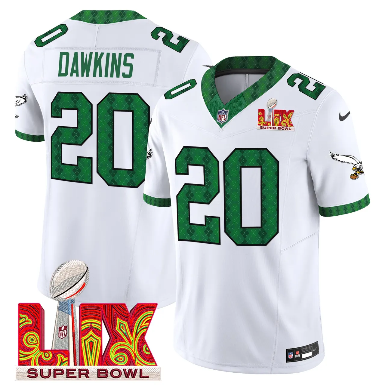Saquon Barkley Philadelphia Eagles Nike St. Patrick's Day Super Bowl LIX Patch Vapor Limited Stitched Jersey - White - Image 7