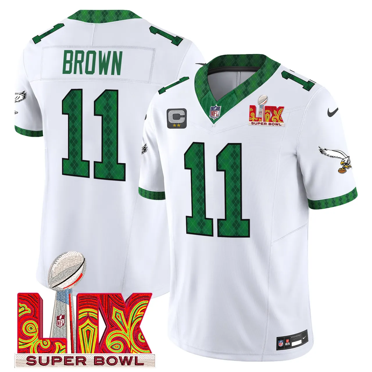 Saquon Barkley Philadelphia Eagles Nike St. Patrick's Day Super Bowl LIX Patch Vapor Limited Stitched Jersey - White - Image 8
