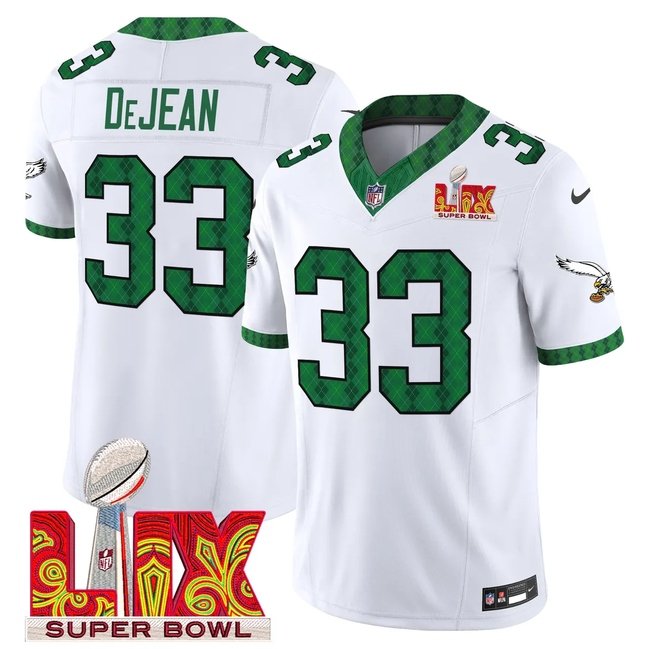 Saquon Barkley Philadelphia Eagles Nike St. Patrick's Day Super Bowl LIX Patch Vapor Limited Stitched Jersey - White - Image 9