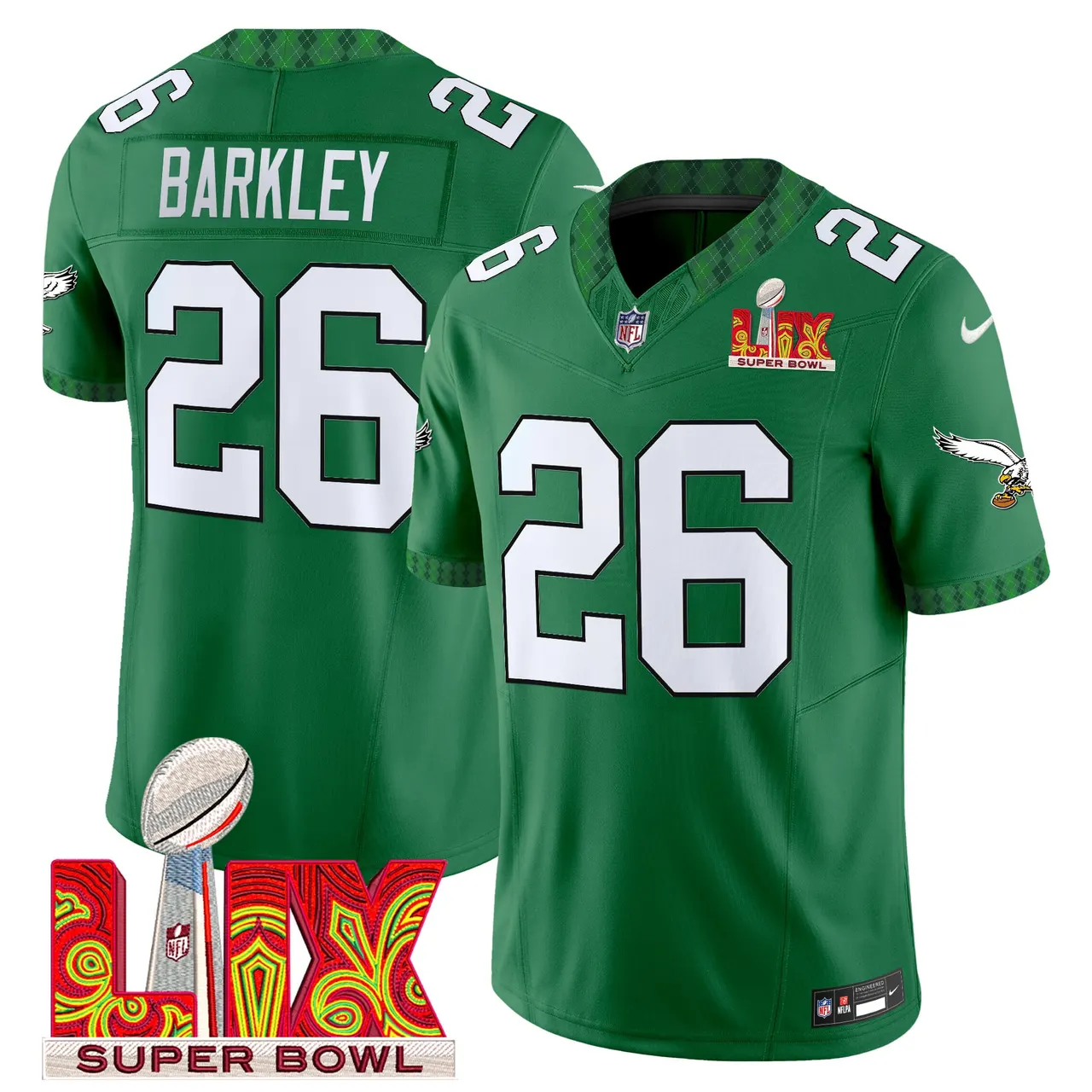 Saquon Barkley Philadelphia Eagles Nike St. Patrick's Day Super Bowl LIX Patch Vapor Limited Stitched Jersey - White - Image 10
