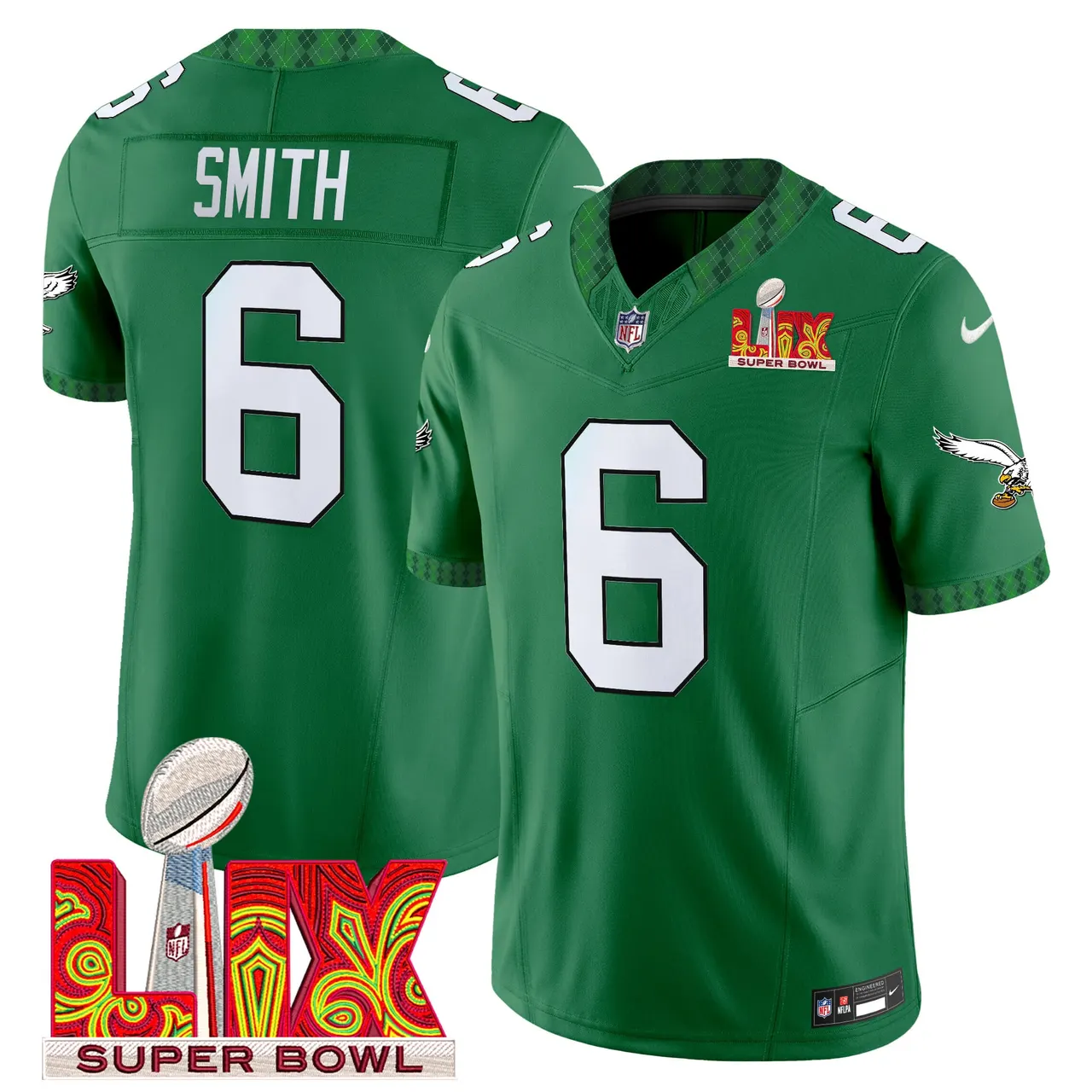 Saquon Barkley Philadelphia Eagles Nike St. Patrick's Day Super Bowl LIX Patch Vapor Limited Stitched Jersey - White - Image 13