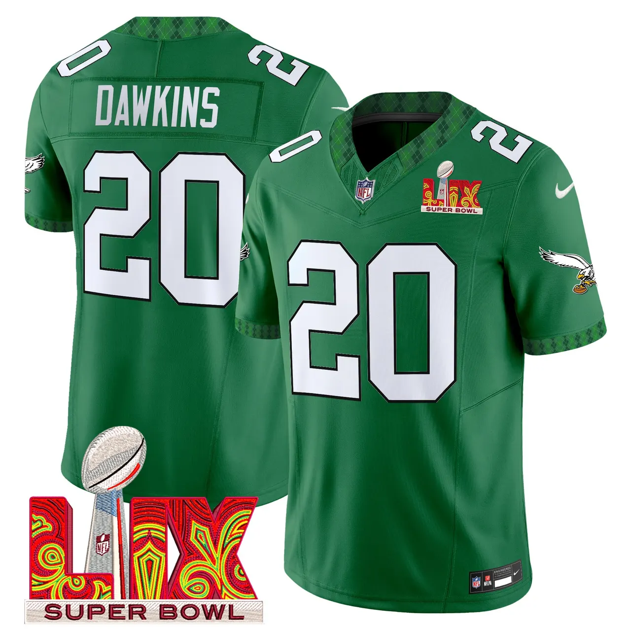 Saquon Barkley Philadelphia Eagles Nike St. Patrick's Day Super Bowl LIX Patch Vapor Limited Stitched Jersey - White - Image 16