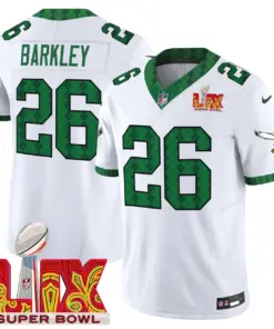 Saquon Barkley Philadelphia Eagles Nike St. Patrick's Day Super Bowl LIX Patch Vapor Limited Stitched Jersey - White