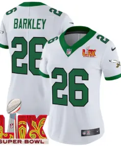 Saquon Barkley Philadelphia Eagles Nike Women's Super Bowl LIX Patch Vapor Limited Stitched Jersey - White