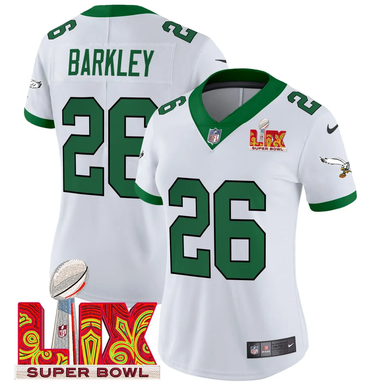 Saquon Barkley Philadelphia Eagles Nike Women's Super Bowl LIX Patch Vapor Limited Stitched Jersey - White
