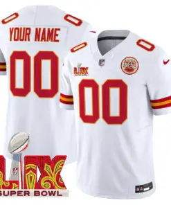 Kansas City Chiefs Nike Super Bowl LIX Patch Vapor Custom Limited Stitched Jersey - White