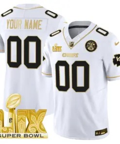 Alternative view of Kansas City Chiefs Nike Super Bowl LIX Patch Gold Vapor Custom Limited Stitched Jersey - Black
