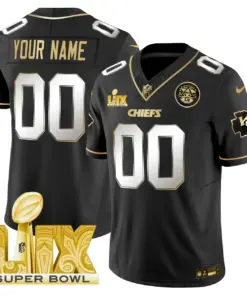 Kansas City Chiefs Nike Super Bowl LIX Patch Gold Vapor Custom Limited Stitched Jersey - Black - Image 4