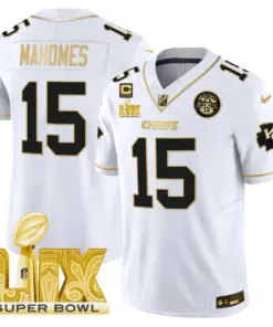 Kansas City Chiefs Nike Super Bowl LIX Patch Gold Vapor Limited Stitched Jersey - Black - Image 11