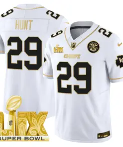 Kansas City Chiefs Nike Super Bowl LIX Patch Gold Vapor Limited Stitched Jersey - Black - Image 17