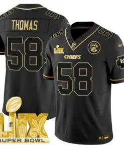 Kansas City Chiefs Nike Super Bowl LIX Patch Gold Vapor Limited Stitched Jersey - Black - Image 23