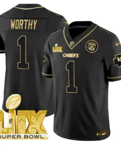 Kansas City Chiefs Nike Super Bowl LIX Patch Gold Vapor Limited Stitched Jersey - Black - Image 29