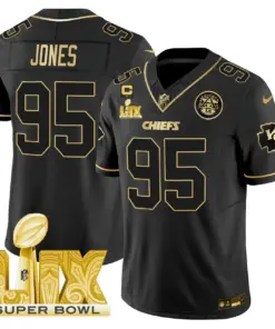 Kansas City Chiefs Nike Super Bowl LIX Patch Gold Vapor Limited Stitched Jersey - Black - Image 30