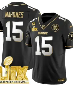 Kansas City Chiefs Nike Super Bowl LIX Patch Gold Vapor Limited Stitched Jersey - Black - Image 31