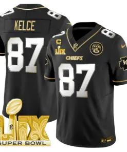 Kansas City Chiefs Nike Super Bowl LIX Patch Gold Vapor Limited Stitched Jersey - Black - Image 32