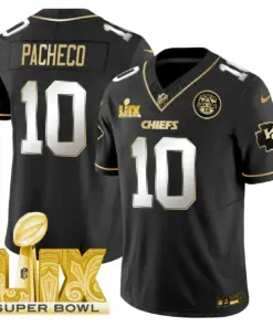 Kansas City Chiefs Nike Super Bowl LIX Patch Gold Vapor Limited Stitched Jersey - Black - Image 34