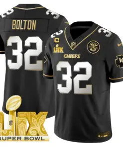 Kansas City Chiefs Nike Super Bowl LIX Patch Gold Vapor Limited Stitched Jersey - Black - Image 35