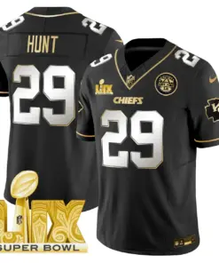Kansas City Chiefs Nike Super Bowl LIX Patch Gold Vapor Limited Stitched Jersey - Black - Image 37