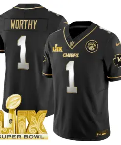 Kansas City Chiefs Nike Super Bowl LIX Patch Gold Vapor Limited Stitched Jersey - Black - Image 39