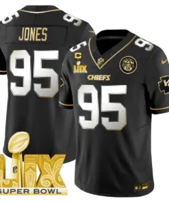 Kansas City Chiefs Nike Super Bowl LIX Patch Gold Vapor Limited Stitched Jersey - Black - Image 40