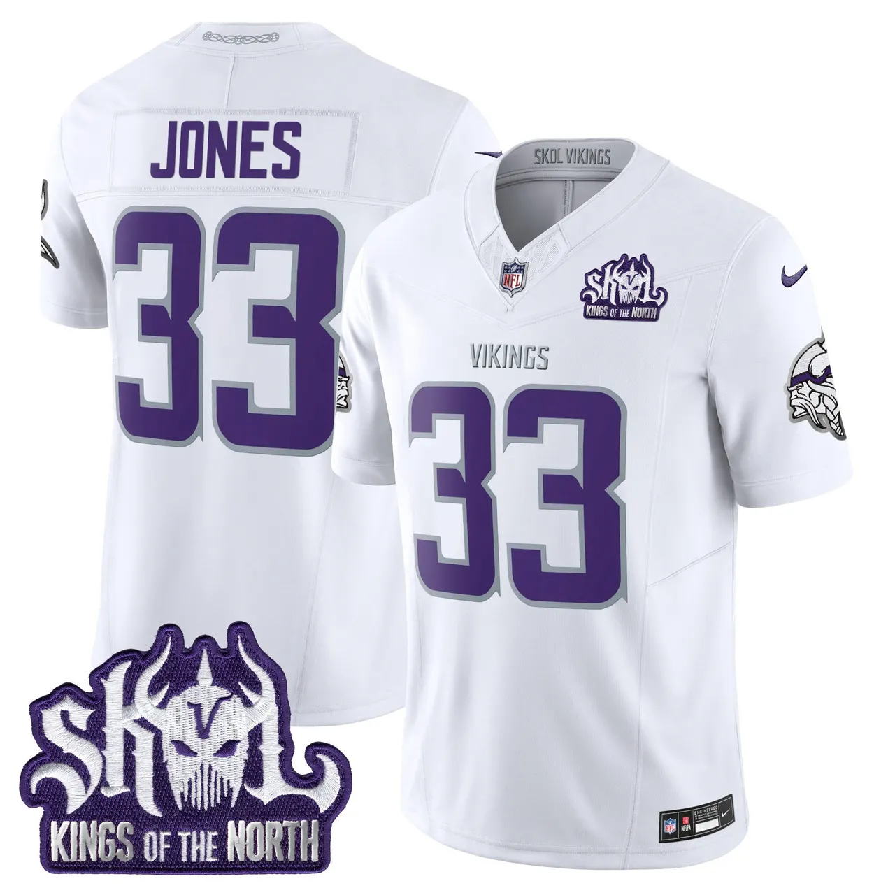 J.J. McCarthy Minnesota Vikings Nike 2024 Winter Warrior Skol Patch Vapor Limited Stitched Jersey - White - Image 4