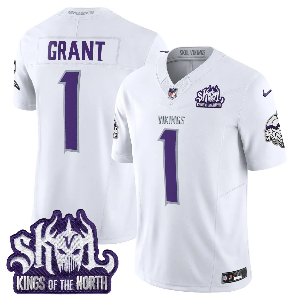 J.J. McCarthy Minnesota Vikings Nike 2024 Winter Warrior Skol Patch Vapor Limited Stitched Jersey - White - Image 5