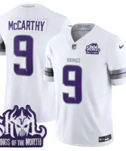 J.J. McCarthy Minnesota Vikings Nike 2024 Winter Warrior Skol Patch Vapor Limited Stitched Jersey - White - Image 9