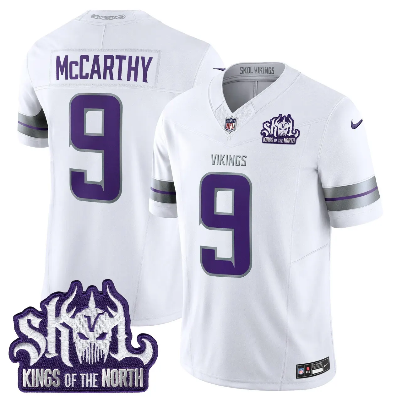J.J. McCarthy Minnesota Vikings Nike 2024 Winter Warrior Skol Patch Vapor Limited Stitched Jersey - White - Image 9