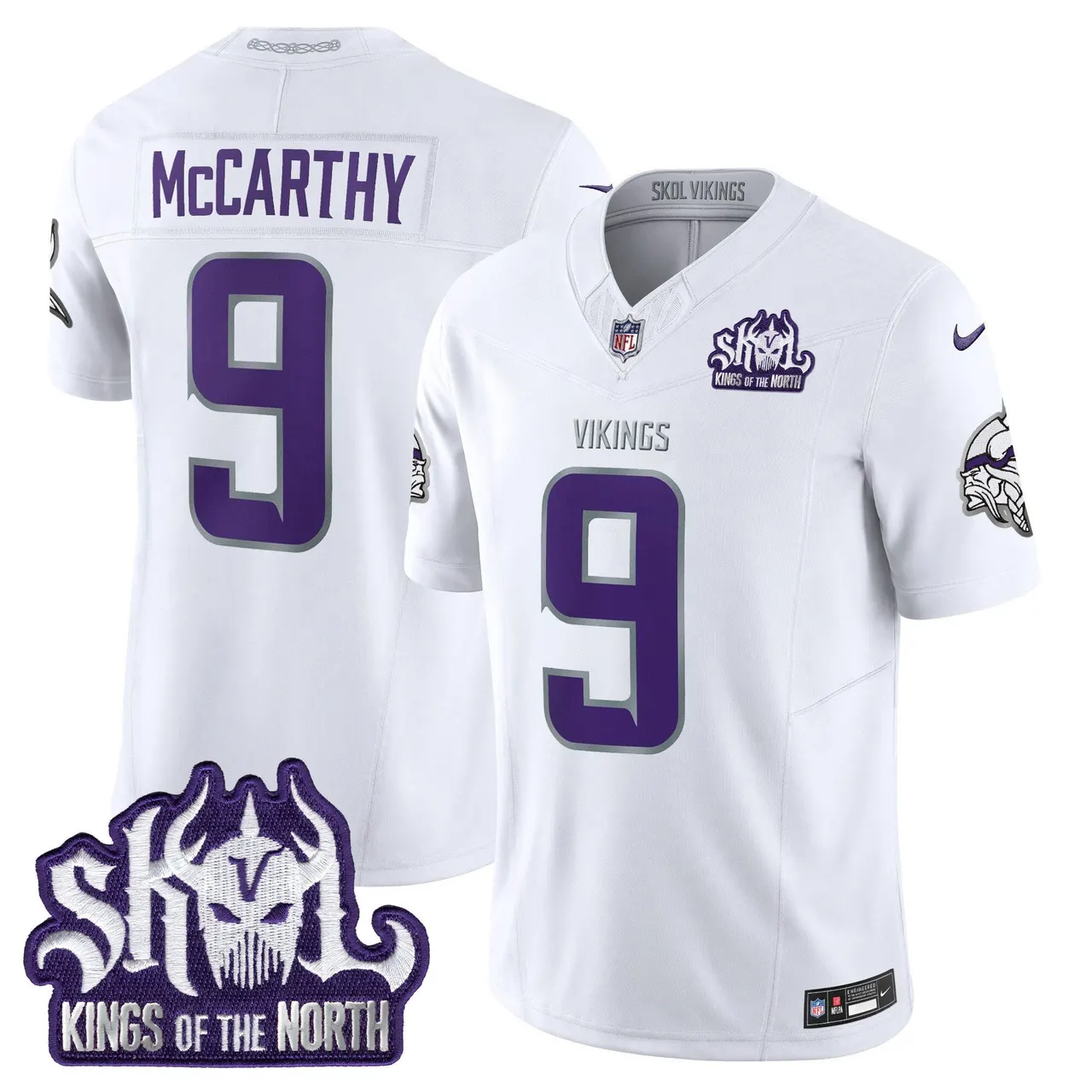J.J. McCarthy Minnesota Vikings Nike 2024 Winter Warrior Skol Patch Vapor Limited Stitched Jersey - White