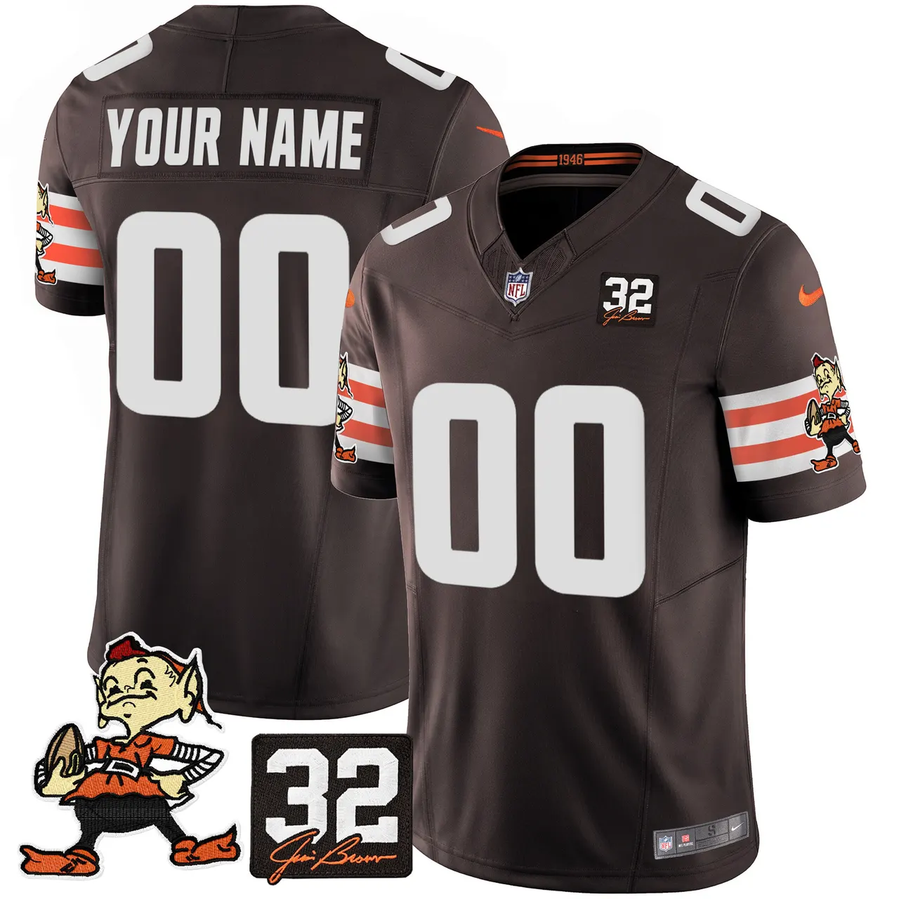 Cleveland Browns Nike Jim Brown Memorial Patch Vapor Custom Limited Stitched Jersey - Brown - Image 2