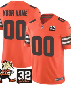 Cleveland Browns Nike Jim Brown Memorial Patch Vapor Custom Limited Stitched Jersey - Brown - Image 4