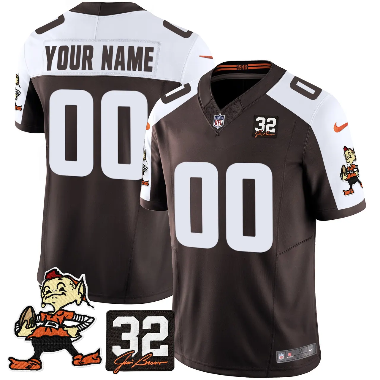 Cleveland Browns Nike Jim Brown Memorial Patch Vapor Custom Limited Stitched Jersey - Brown