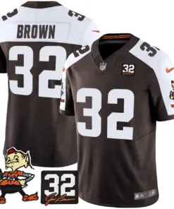 Nick Chubb Cleveland Browns Nike Jim Brown Memorial Patch Vapor Limited Stitched Jersey - Brown - Image 4
