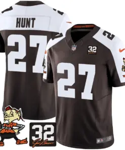Nick Chubb Cleveland Browns Nike Jim Brown Memorial Patch Vapor Limited Stitched Jersey - Brown - Image 7