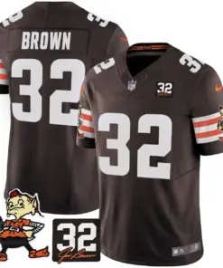 Nick Chubb Cleveland Browns Nike Jim Brown Memorial Patch Vapor Limited Stitched Jersey - Brown - Image 13