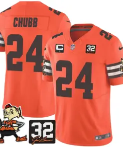 Nick Chubb Cleveland Browns Nike Jim Brown Memorial Patch Vapor Limited Stitched Jersey - Brown - Image 28