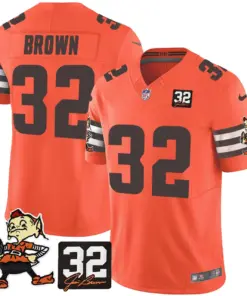 Nick Chubb Cleveland Browns Nike Jim Brown Memorial Patch Vapor Limited Stitched Jersey - Brown - Image 31