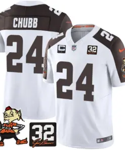 Nick Chubb Cleveland Browns Nike Jim Brown Memorial Patch Vapor Limited Stitched Jersey - Brown - Image 37
