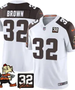 Nick Chubb Cleveland Browns Nike Jim Brown Memorial Patch Vapor Limited Stitched Jersey - Brown - Image 40