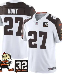 Nick Chubb Cleveland Browns Nike Jim Brown Memorial Patch Vapor Limited Stitched Jersey - Brown - Image 43