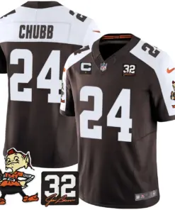 Nick Chubb Cleveland Browns Nike Jim Brown Memorial Patch Vapor Limited Stitched Jersey - Brown