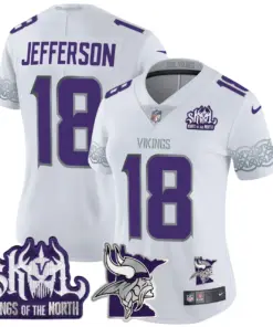 Alternative view of J.J. McCarthy Minnesota Vikings Nike Women's 2024 Winter Warrior Skol Patch Vapor Limited Stitched Jersey - White