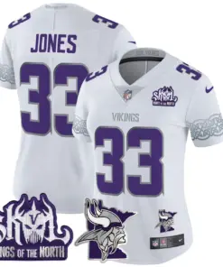 J.J. McCarthy Minnesota Vikings Nike Women's 2024 Winter Warrior Skol Patch Vapor Limited Stitched Jersey - White - Image 4