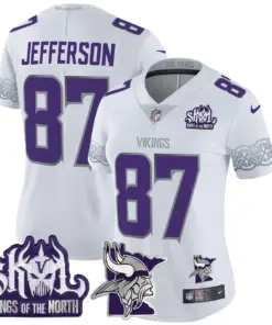 J.J. McCarthy Minnesota Vikings Nike Women's 2024 Winter Warrior Skol Patch Vapor Limited Stitched Jersey - White - Image 7